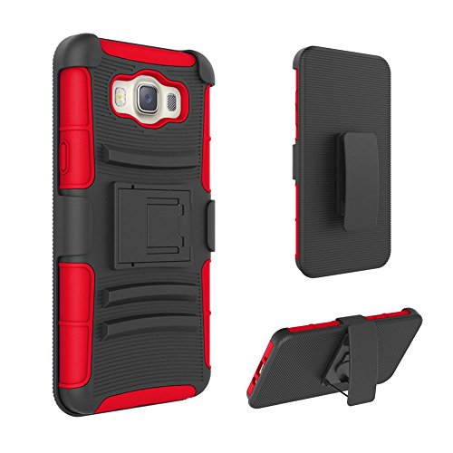 Hybrid Belt Clip Holster Hard Case Cover Stand For Samsung Galaxy J7(2016)/J710 (Black+Red)