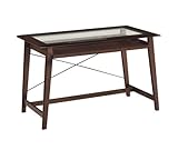 OSP Designs Fenton Computer Desk In Merlot Finish with Glass Desk Top