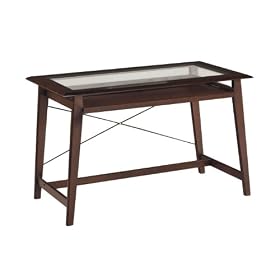 OSP Designs Fenton Computer Desk In Merlot Finish with Glass Desk Top