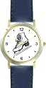 White Figure Skates Ice Skating Theme Ice Skating - WATCHBUDDY&reg; DELUXE TWO-TONE THEME WATCH - Arabic Numbers - Blue Leather Strap-Children's Size-Small ( Boy's Size & Girl's Size )