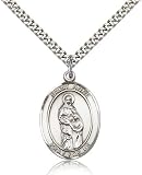 .925 Sterling Silver St. Saint Anne Medal Pendant 1 x 3/4 Inches 7374SS/24S SN Heavy Curb Chain In A Grey Velvet Gift Box Patron Saint of Housekeepers/Mothers