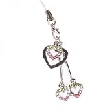 Hand Crafted Cellular Phone Charm - Heart w/2 Hearts