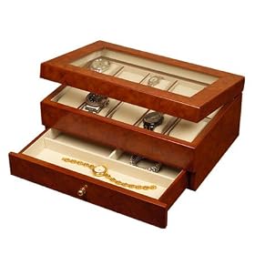 <b>Mele Watch Box- Burlwood Oak-10 Watch Cushions</b>