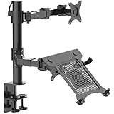 2-in-1 FLEXIMOUNTS D1DL Full Motion Dual Arm Desk Monitor Laptop Mount Stand Fits 10"-27" Computer Monitor and 11-15.6" Laptop