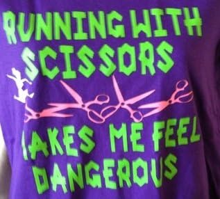 Running With Scissors Makes Me Feel Dangerous Purple Short Sleeve Scrapbook Humorous Funny T-Shirt Saying S-4X