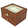 Watch Box for 20 Watches Burlwood Finish Glass Window Extra Clearance Gold Tone Hardware Lock and Key
