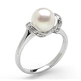 Freshwater Pearl Ring with Diamond in 14K White Gold