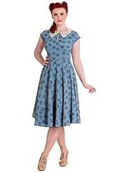 General Print Elastane/Polyester Vintage Fitted Flowy High-Neck Cap Sleeves  Dress