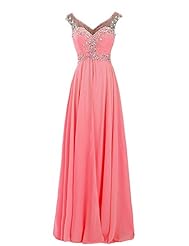 Sexy V-neck Chiffon/Tulle Crystals Beaded Crystal Evening Dress/Pageant Dress/Prom Dress/Party Dress 