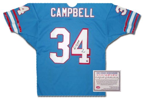 Earl Campbell Hand Signed Authentic Style Houston Oilers Blue Jersey