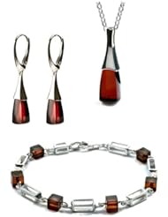 Cherry Amber Sterling Silver Simple Set Bracelet Earrings Pendant Rolo Chain 18 Inches