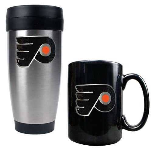Philadelphia Flyers NHL Stainless Steel Travel Tumbler & Black Ceramic Mug Set - Primary Logo