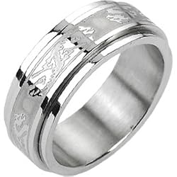 Spikes 316L Stainless Steel Double Dragon Center Spinner Ring