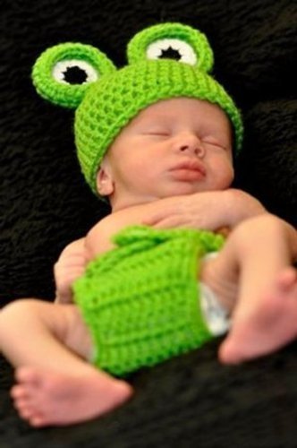 Mystiqueshapes Baby Infant Boy Frog Crochet Hat and Diaper Cover Set Costume Photography Props 6-9 Months