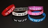 7PK ONE OF EACH COLOR Silicon Wristband/ Bracelet "WWJD" (WWJD on front & back)