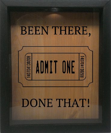 Wooden Shadow Box Wine Cork/Bottle Cap Holder 9"x11" - Been There Done That with Ticket (Ebony w/Black)