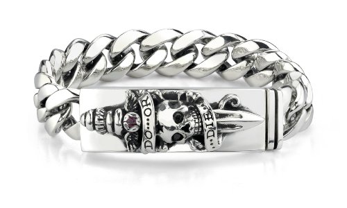 Ed Hardy By Christian Audigier: 'Do or Die' Skull and Dagger Bracelet in Stainless Steel