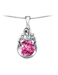 Original Star K (tm) Large Loving Mother With Twins Children Pendant With Round 10mm Created Pink Sapphire in 925 Sterling Silver