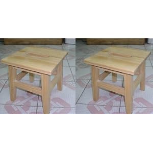 Set of 2 Natural Solid Pine Wood Bedside Step Stools by 2K Designs