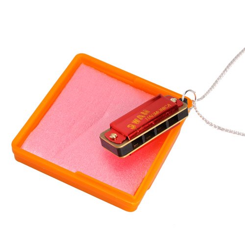 Red Swan Mini Harmonica 4 Hole 8 Tone Necklace + Box