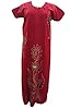 House Dress, Passion Red Cotton Caftan Maxi Dress Stripe Floral Print Kaftan L / M