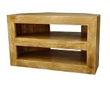 Homescapes - Dakota - TV / DVD Corner Unit - Oak Finish - 100% Solid Mango Hard Wood - ( No Veneer ) Hand Crafted Furniture