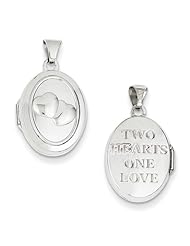 14k White Gold 17mm Double Hearts Oval Locket. Metal Wt- 0.75g