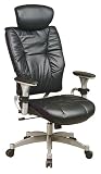 Black Leather Managers Chair with Platinum Finish Base, Height Adjustable Arms and Adjustable Headrest By Office Star
