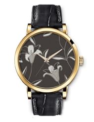 SPRAWL Aanalog Fashion Series Gold Ladies Watches of Genuine Black Leather Strap,Unique Wrist Watch for Women Girls Designed with Drawing lily flowers on gray background