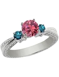 0.99 Ct Round Pink and Blue Diamond 14K White Gold 3-Stone Ring