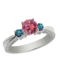 0.99 Ct Round Pink and Blue Diamond 18K White Gold 3-Stone Ring