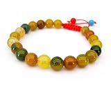 8mm Yellow Green Jade Stone Beads Tibetan Buddhist Mala Bracelet for Meditation