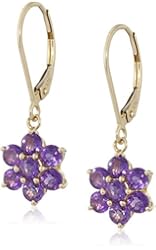 10k Yellow Gold Flower Leverback Dangle Earrings