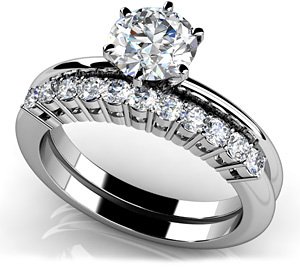 18k White Gold, Diamond Solitaire Studded Band Bridal Set, 1.61 ct. (Color: HI, Clarity: SI2)