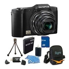 Olympus SZ-12 14MP Digital Camera with 24x Wide-Angle Zoom (Black) Premiere Bundle With 8GB SDHC memory card, Card Reader, DigPro Deluxe Camera Case, Camera & LCD Cleaning Kit, Table Tripod