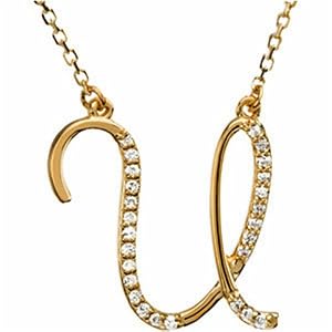 14k Yellow Gold Elegant U Initial Diamond Necklace