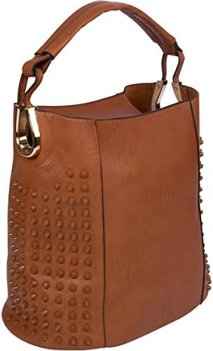 Brown Studded Purse for Women or Handbag Faux Leather Shoulder Bag with Makeup Bag