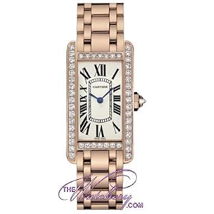 Cartier Tank Americaine Ladies' Watch 18K Rose Gold Silver Dial Diamond Bezel WB7079M5