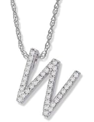 14K White Gold Diamond "W" Initial Pendant, 16" Necklace