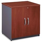 Bush Products - Bush - Series C 2 Door Cabinet, 29-1/2 x 23-3/8 x 29-7/8, Hansen Cherry/Graphite Gray - Sold As 1 Each - Levelers adjust for stability on uneven floors. - Adjustable shelf provides storage versatility. - Edge banding around top surface resists bumps and collisions. - Rear wire access is ideal for printer or peripheral storage. - Finish on top surface is scratch- and stain-resistant.