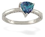 14K White Gold Trillion Created Alexandrite Milgrain Ring