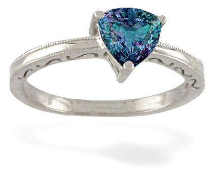14K White Gold Trillion Created Alexandrite Milgrain Ring