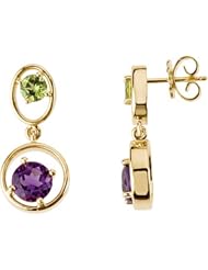 14K Yellow Gold Peridot and Amethyst Earrings -- LIFETIME WARRANTY