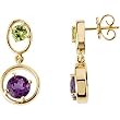 14K Yellow Gold Peridot and Amethyst Earrings