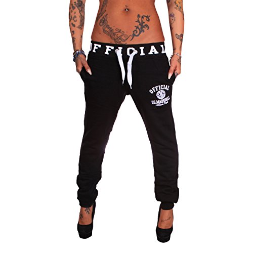 Damen Trainingshose | US Marshall Sporthose (L, Schwarz-Weiß 103)