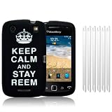 BLACKBERRY CURVE 9380 BLACK/WHITE KEEP CALM AND STAY REEM LASERED SILICONE SKIN CASE / COVER / SHELL + 6-IN-1 SCREEN PROTECTOR PACK PART OF THE QUBITS ACCESSORIES RANGEby Qubits