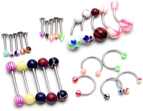 Lot of 25 Assorted 14G 16G Tongue Nipple Bar Belly Navel Ring Lip Labret Stud Button Barbell