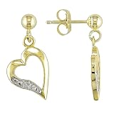 10K Yellow Gold .01 ctw Diamond Heart Earrings