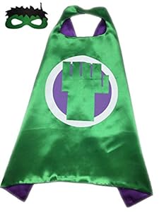 Superhero or Princess CAPE & MASK SET Kids Childrens Halloween Costume (Green & Purple (Incredible Hulk))