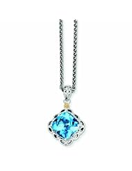 Sterling Silver with 14k Gold Blue Topaz Necklace - Antique Boutique - Vintage Style - Jewelry
